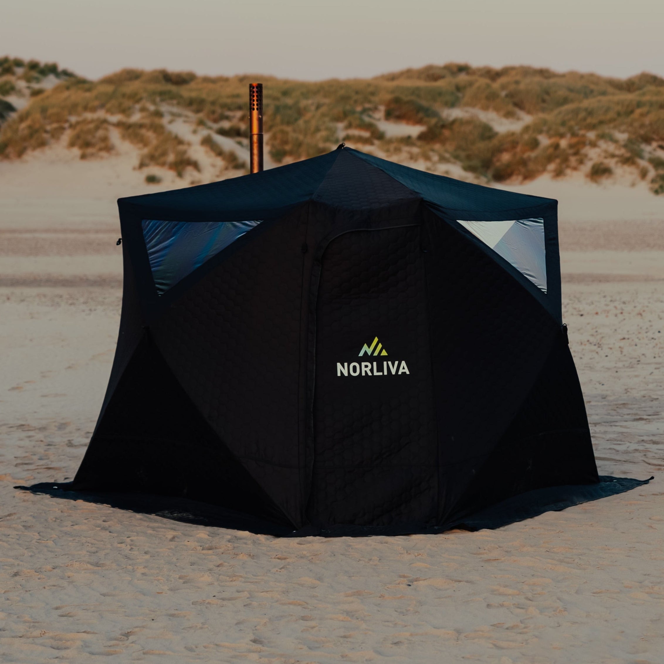 Zestaw: namiot saunowy Fjorden + piec + akcesoria do sauny + osłona przeciwdeszczowa