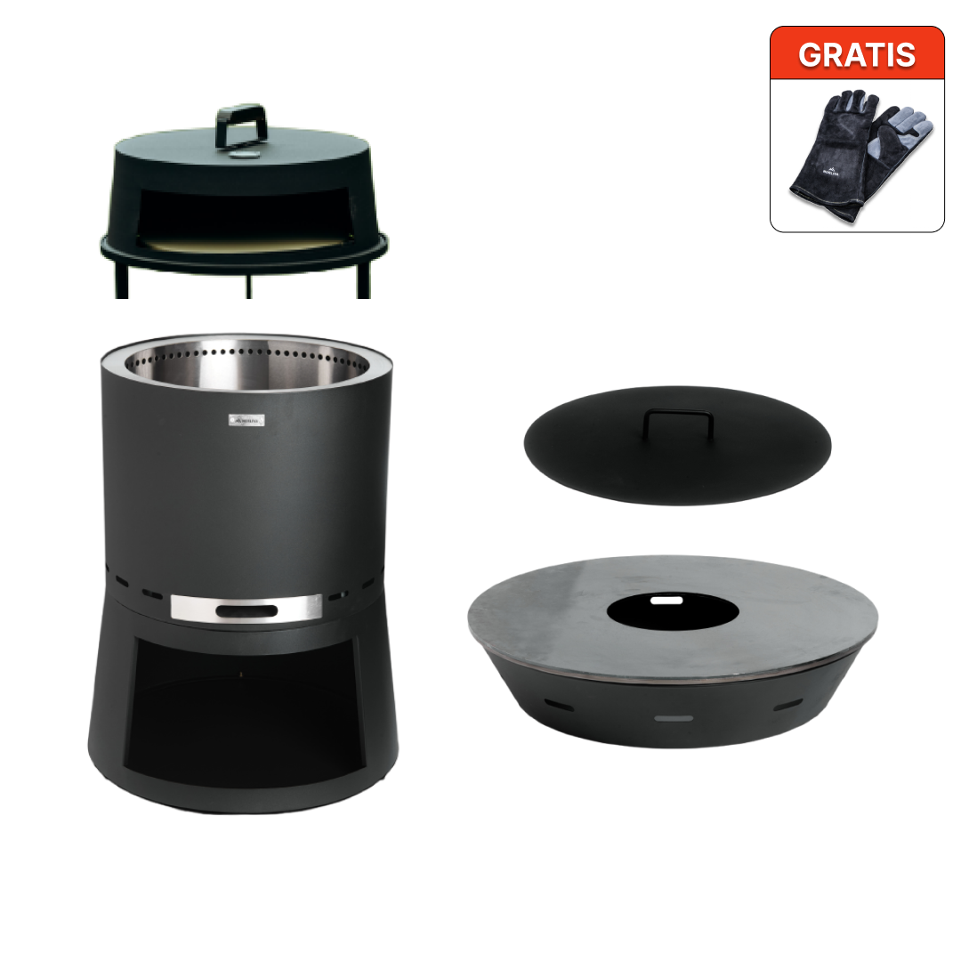 Set: Skara Pluss + Deckel + Feuerplatten-Grill + Pizzaofen-Aufsatz