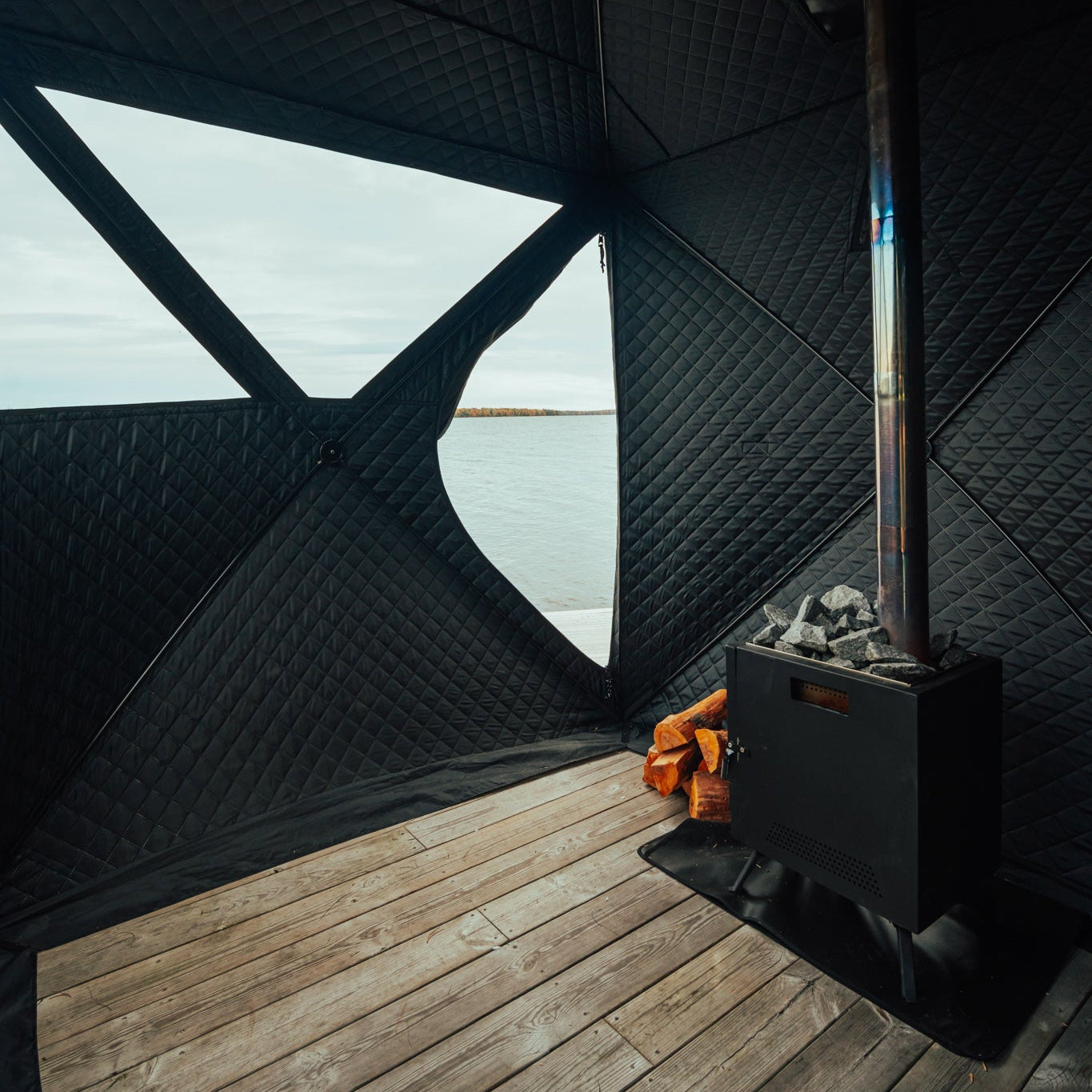 Zestaw: namiot saunowy Isen + piec + akcesoria do sauny + ławki + beczka lodowa